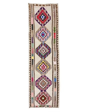 Colorful Vintage Decorative Kilim Runner - 3`7" x 11`11"