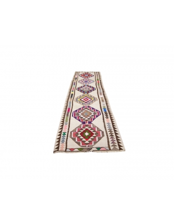 Colorful Vintage Decorative Kilim Runner - 3`7" x 11`11"