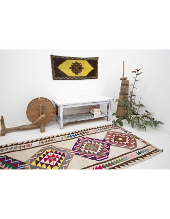 Colorful Vintage Decorative Kilim Runner - 3`7" x 11`11"