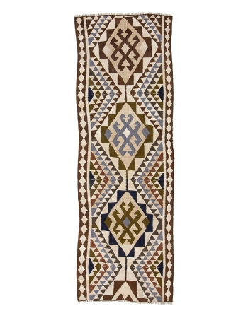 Vintage Decorative Wool Kilim Runner - 3`5" x 10`0"