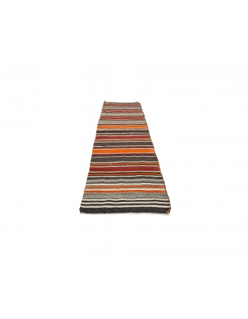 Striped Vintage Turkish Kilim Runner - 3`3" x 10`5"