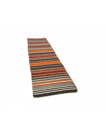 Striped Vintage Turkish Kilim Runner - 3`3" x 10`5"