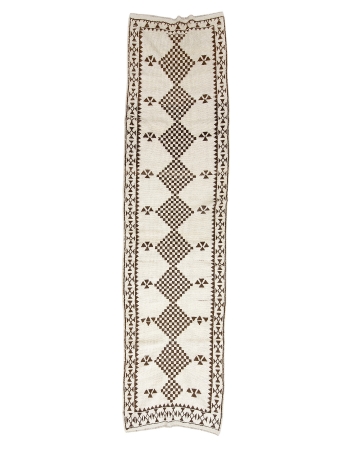 Vintage Brown & White Herki Runner - 3`1" x 12`1"