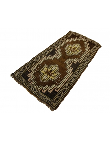 Brown Vintage Mini Wool Rug - 1`8" x 3`2"