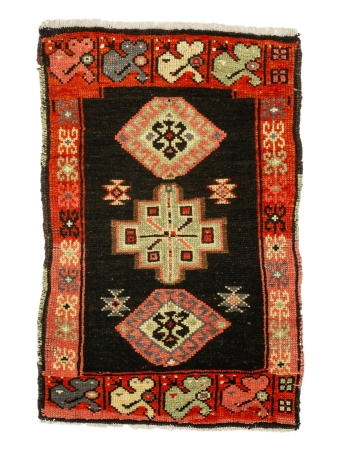 Orange & Black Vintage Mini Rug - 1`10" x 2`9"