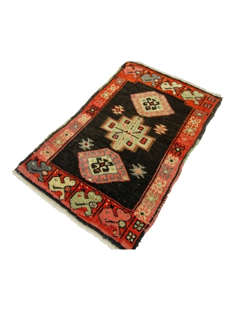 Orange & Black Vintage Mini Rug - 1`10" x 2`9"