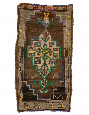 Brown & Green Mini Vintage Rug - 1`10" x 3`5"