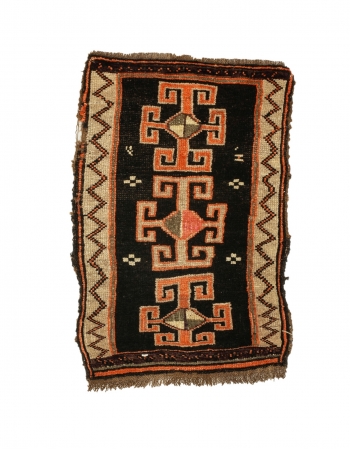 Black & Orange Mini Vintage Rug - 1`10" x 2`9"