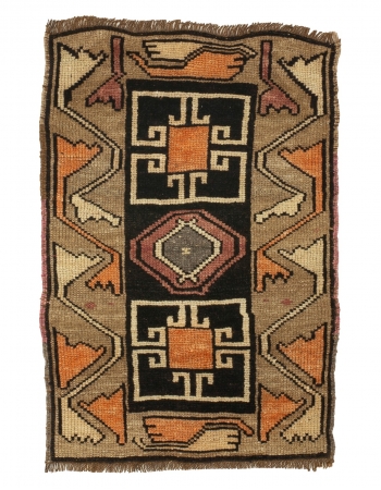 Brown & Orange Unique Mini Rug - 1`10" x 2`9"