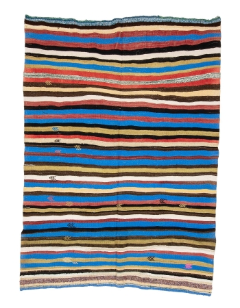 Colorful Striped Vintage Kilim Rug - 7`0" x 9`10"