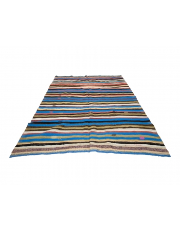 Colorful Striped Vintage Kilim Rug - 7`0" x 9`10"