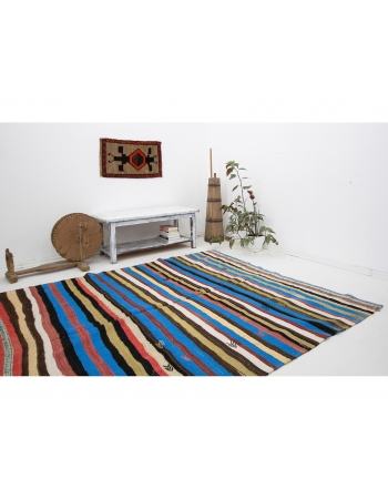 Colorful Striped Vintage Kilim Rug - 7`0" x 9`10"