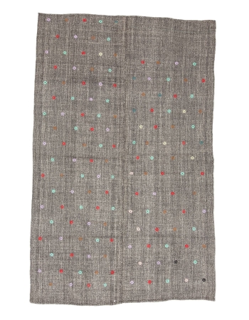 Embroidered Gray Vintage Kilim Rug - 6`0" x 9`8"