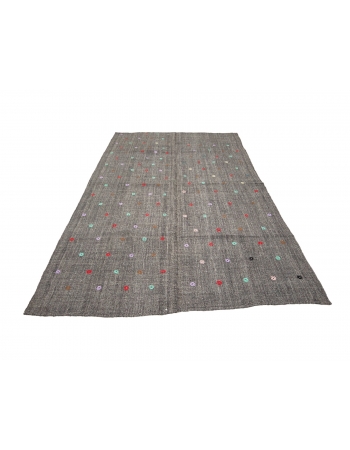 Embroidered Gray Vintage Kilim Rug - 6`0" x 9`8"