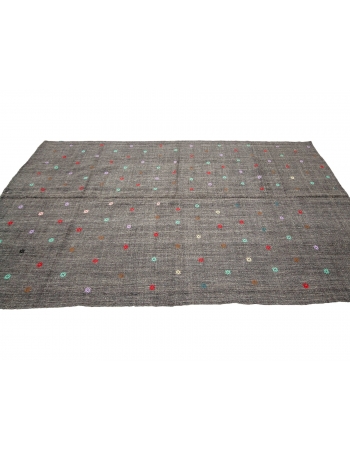 Embroidered Gray Vintage Kilim Rug - 6`0" x 9`8"