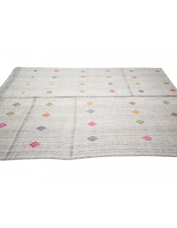 Vintage Gray Embroidered Kilim Rug - 7`3" x 11`7"