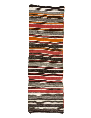 Red & Gray Striped Vintage Kilim Rug - 3`3" x 10`3"