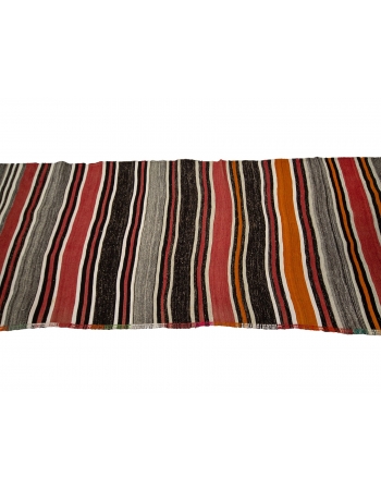 Red & Gray Striped Vintage Kilim Rug - 3`3" x 10`3"