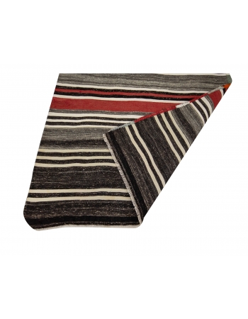 Red & Gray Striped Vintage Kilim Rug - 3`3" x 10`3"