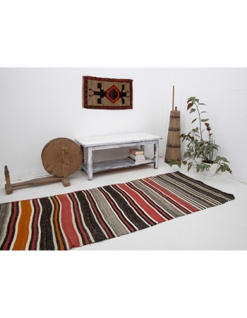 Red & Gray Striped Vintage Kilim Rug - 3`3" x 10`3"