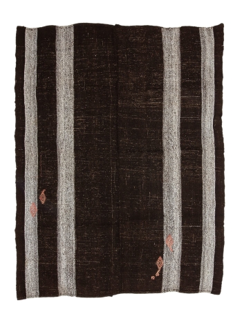 Brown & Gray Vintage Goat Hair Kilim Rug - 6`9" x 8`10"