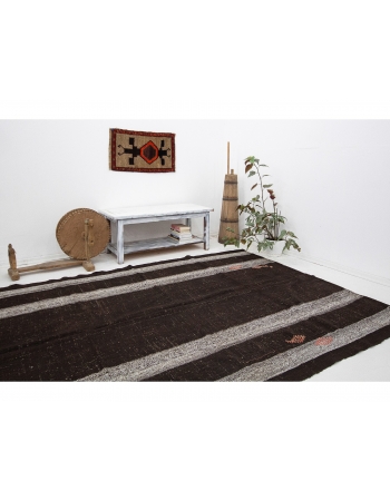 Brown & Gray Vintage Goat Hair Kilim Rug - 6`9" x 8`10"