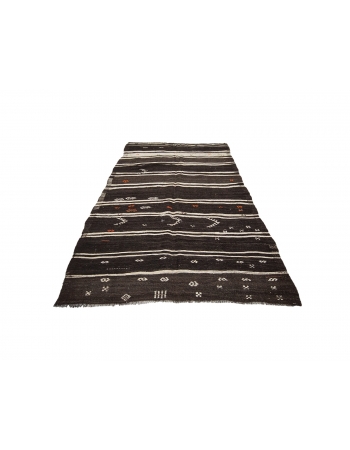 Brown & Off White Striped Kilim Rug - 5`5" x 9`4"