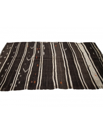 Brown & Off White Striped Kilim Rug - 5`5" x 9`4"