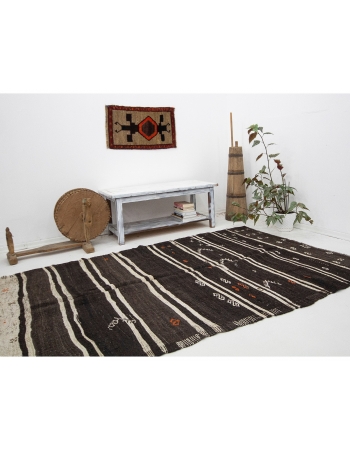 Brown & Off White Striped Kilim Rug - 5`5" x 9`4"