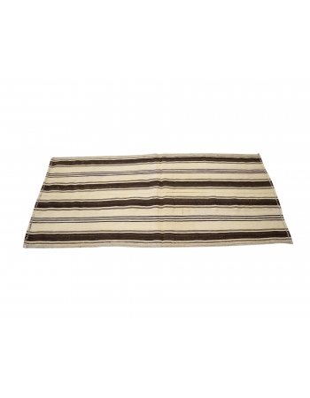 Ivory & Brown Striped Vintage Kilim Rug - 2`11" x 6`0"