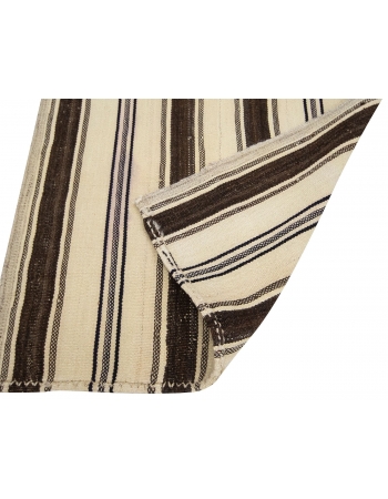 Ivory & Brown Striped Vintage Kilim Rug - 2`11" x 6`0"