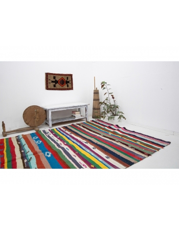 Colorful Striped Vintage Kilim Rug - 6`7" x 10`8"