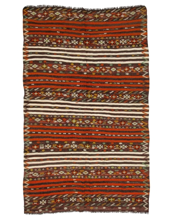 Orange Striped Ebroidered Kilim Rug - 6`7" x 10`4"