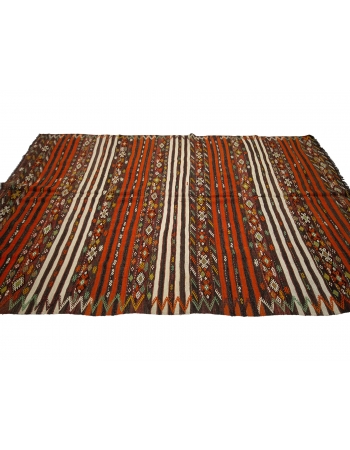 Orange Striped Ebroidered Kilim Rug - 6`7" x 10`4"