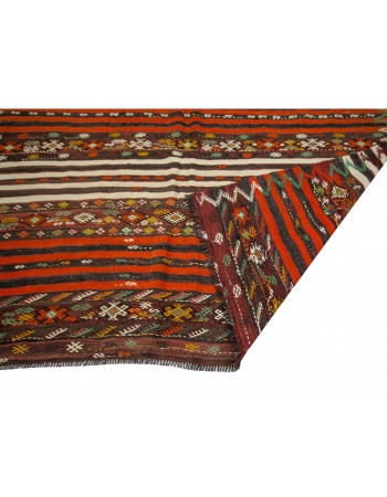 Orange Striped Ebroidered Kilim Rug - 6`7" x 10`4"