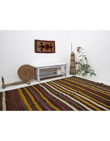 Striped Vintage Goat Hair Kilim Rug - 7`3" x 9`5"