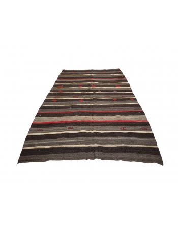 Orange & Black Vintage Goat Hair Kilim Rug - 5`10" x 9`7"