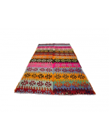 Colorful Vintage Unique Turkish Kilim Rug - 5`9" x 9`11"