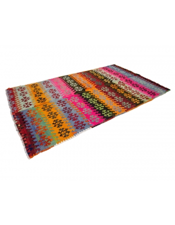 Colorful Vintage Unique Turkish Kilim Rug - 5`9" x 9`11"