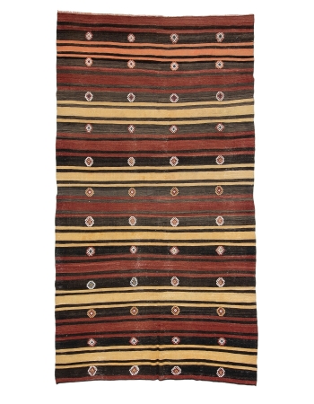 Red & Yellow & Black Vintage Kilim Rug - 6`3" x 11`3"