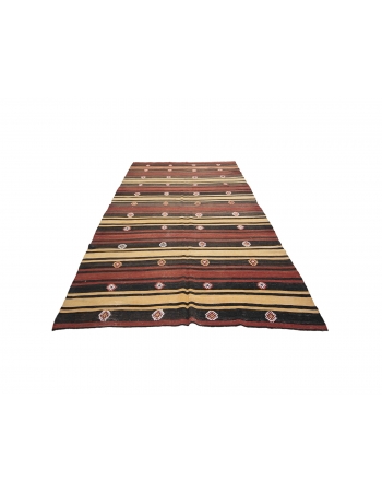 Red & Yellow & Black Vintage Kilim Rug - 6`3" x 11`3"