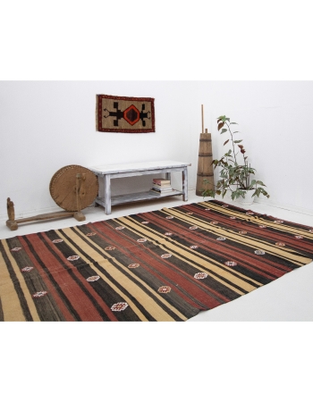 Red & Yellow & Black Vintage Kilim Rug - 6`3" x 11`3"