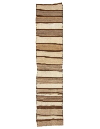 Vintage Brown Wool Kilim Runner - 2`6" x 11`2"