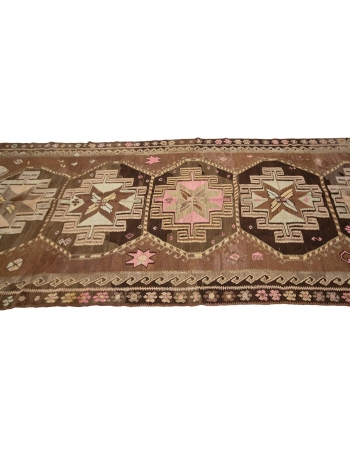 Brown Decorative Vintage Turkish Kilim Rug - 5`9" x 12`6"