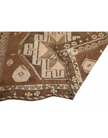 Brown Decorative Vintage Turkish Kilim Rug - 5`9" x 12`6"