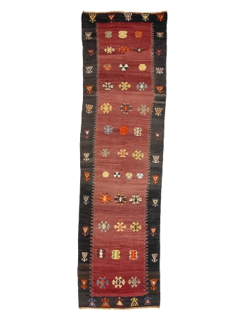 Vintage Decorative Turkish Kilim Runner - 3`5" x 12`2"