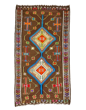 Colorful Vintage Turkish Kars Kilim Rug - 5`8" x 10`1"