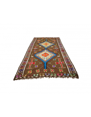 Colorful Vintage Turkish Kars Kilim Rug - 5`8" x 10`1"