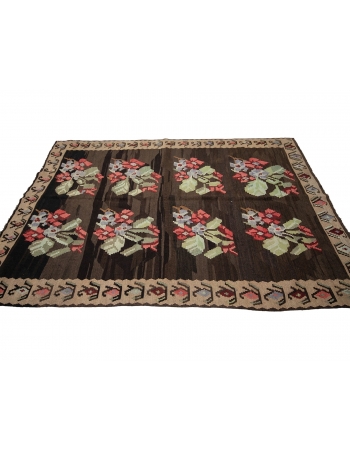 Floral Vintage Turkish Kars Kilim Rug - 5`10" x 8`3"