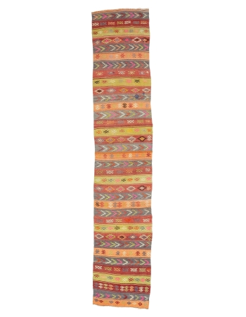 Decorative Colorful Vintage Kilim Runner - 2`4" x 11`4"